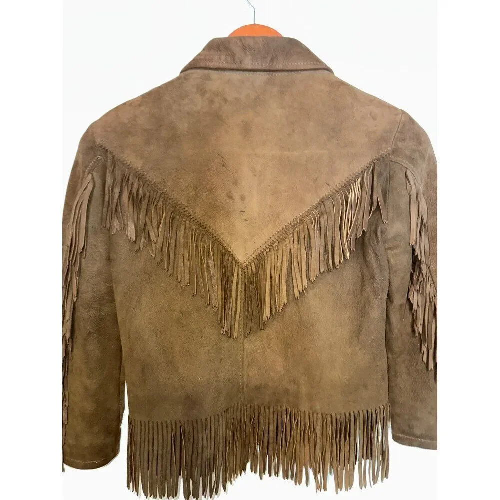 Vintage 1960’s Montgomery Ward Suede Fringe Girls Lined Leather Jacket Size12-14